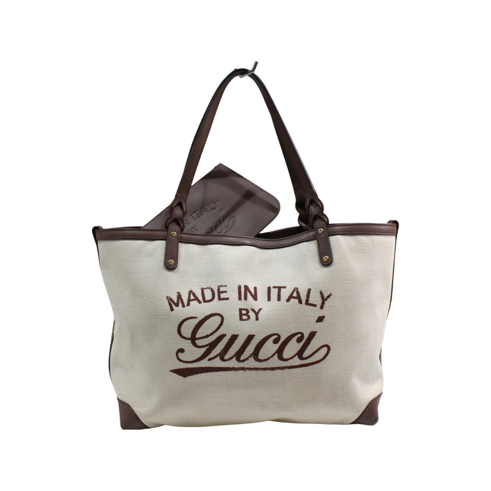 GUCCI Tote Bag Craft Limited Ivory White Brown Canvas Leather Clutch